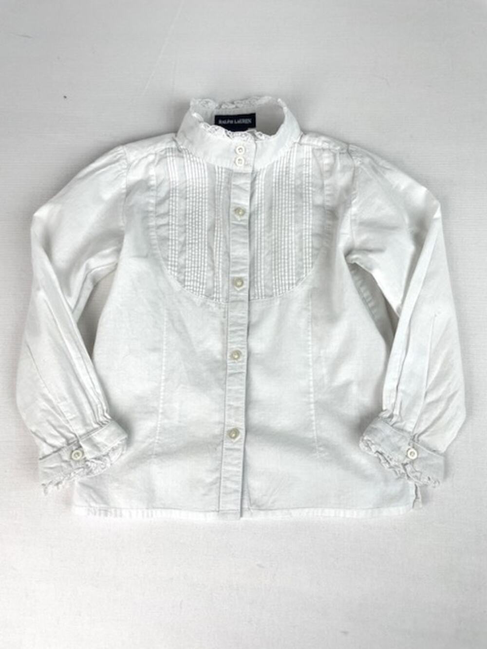 Vintage Ralph Lauren Girls 4 White Pintuck Lace Victorian Cotton Blouse Top